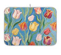 Arte Pittura A Olio Blu Fiore Fiore Assorbente Stuoia Cucina Stuoia Scolapiatti pad XL Stuoia di asciugatura per Piatti 18 x 24