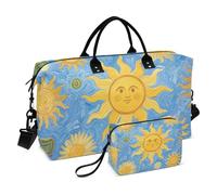Arte Pittura A Olio Blu Sole Decorativo Spalla Weekender Pernottamento Borsa Palestra con Cinghia Regolabile per Sport 2 Pz Set bolsas de para Mujer en Avion