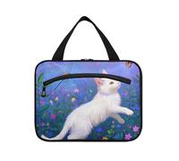 Arte Pittura A Olio Cartoon Fiore Gatto appeso borse per le donne viaggio con gancio, designer compatto trucco borsa organizzatore per viaggio essenziale per le donne che viaggiano bolso para