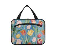 Arte Pittura A Olio Fiore Blu Fiore Appeso Sacchetto di Trucco con Scomparti con Gancio, Designer Multifunzionale Borsa Da Viaggio Toiletry per papà Viajero para Mujer L