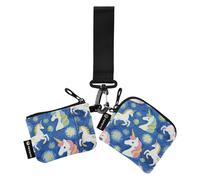 Arte Pittura A Olio Unicorni Blu Portafogli Da Donna Custodie Per Carte Sottile Piatto Cerniera Portafoglio Coin Bag con Cinturino Da Polso per Le Signore 2 Confezioni de Mujer para tarjetas