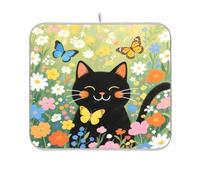 Arte pittura ad olio giardino gatto essiccazione piatto mat cucina bancone scolapiatti stuoie lavastoviglie asciugatrice 16 x 18