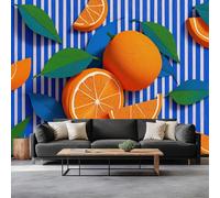 Arte Pop A Righe Arancione Carta Da Parati 3D Fotomurale 500 x 280 cm Bianco Blu Murali, Per Soggiorno Divano Tv Hotel A Tema Corridoio Di Lusso Sfondo Dipinto Murale
