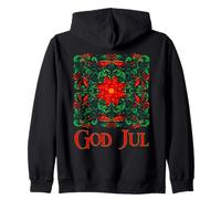 Arte Popolare Norvegese Rosemaling God Jul Christmas Poinsettia Felpa con Cappuccio