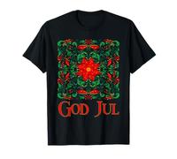 Arte Popolare Norvegese Rosemaling God Jul Christmas Poinsettia Maglietta