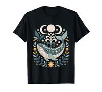 Arte Popolare scandinava Balena Celeste Oceano Lune nautiche Maglietta