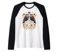 Arte popolare scandinava Gufi Botanico Floreale Maglia con Maniche Raglan