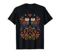 Arte popolare scandinava Gufi Botanico Floreale Maglietta