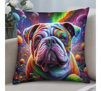 Arte Psichedelica di Razze di Cani Colorati con Bulldog 2 Pezzi Caso Fodere Interessante Copricuscini Divano Microfibra Federa Copri per Camera da Letto Casa Patio 45X45Cm