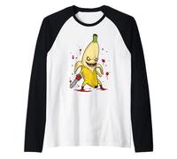 Arte raccapricciante retrò del personaggio del film horror Chibi Killer Banana Maglia con Maniche Raglan
