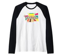 Arte Retro Colorata della Storia di Washington Maglia con Maniche Raglan