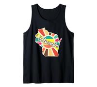 Arte Retro Colorata dell'Outline del Wisconsin Canotta