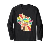 Arte Retro Colorata dell'Outline del Wisconsin Maglia a Manica