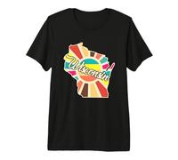 Arte Retro Colorata dell'Outline del Wisconsin Maglietta Premium