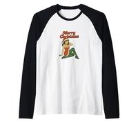 Arte retrò Vintage Merry Christmas Pinup Girl Maglia con Maniche Raglan