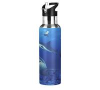 Arte Squalo Marino Animale Pesce Borraccia Termica con Cannuccia Sportiva, Bottiglia Acqua in Acciaio Inox Isolato 600ML Senza BPA per Bevande Calde e Fredde per Bambini Scuola