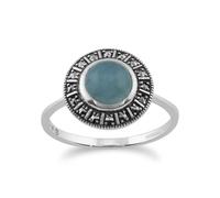 Arte Stile Déco Color Latte Acquamarina E Marcasite Halo Anello IN Argento