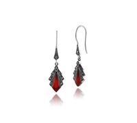 Arte Stile Déco Corniola E Marcasite Goccia Orecchini IN 925 Argento Sterling