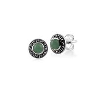 Arte Stile Déco Giada Verde E Marcasite Halo Bottone Orecchini IN Argento