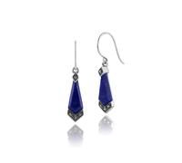 Arte Stile Déco Lapislazzuli & Marcasite Orecchini a Goccia IN Sterling Argento