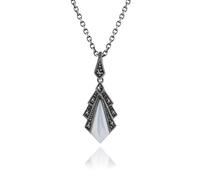 Arte Stile Déco Madreperla e Marcasite Ciondolo IN 925 Argento Sterling