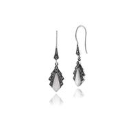 Arte Stile Déco Madreperla e Marcasite Orecchini a Goccia IN Argento Sterling
