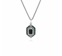 Arte Stile Déco Onice, Marcasite E Smalto Esagonale Collana IN Argento Sterling
