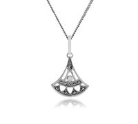 Arte Stile Déco Opale E Marcasite Aperto Lavoro Fan Goccia Ciondolo IN Argento