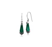 Arte Stile Déco Verde Calcedonio & Marcasite Goccia Orecchini IN Sterling