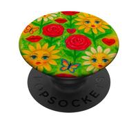 Arte stravagante del viso del fiore con il disegno delle farfalle PopSockets PopGrip Adesivo