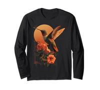 Arte Tropicale del Tramonto del Fiore di Ibisco del Colibrì Maglia a Manica