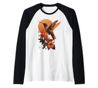Arte Tropicale del Tramonto del Fiore di Ibisco del Colibrì Maglia con Maniche Raglan