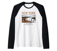 Arte Vintage di New York: Acqua e Luce Inquieta Maglia con Maniche Raglan