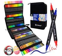 Artecho Pennarelli acrilici con custodia, 120 colori, con punta a pennello e punta fine per pietra, pittura su roccia, carta, zucca, legno, uovo, tela, ceramica, tessuto, pelle, vetro