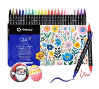 Artecho Pennarelli Acrilici Doppia Punta 24 Colori Acrylic Marker con Pennello e