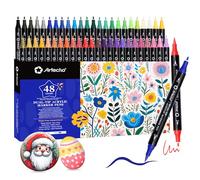 Artecho Pennarelli Acrilici Doppia Punta 48 Colori, Acrylic Marker con Pennello e Punta Fine, Ideali per Sassi, Legno,Tessuti, Tela, Carta, Vetro, Ceramica
