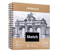 Artecho - Quaderno per schizzi da 22,9 x 30,5 cm, 100 fogli (90 g/m²), rilegatura a spirale, carta da disegno resistente senza acidi, ideale per bambini e adulti, bianco naturale