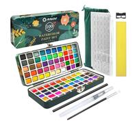 Artecho Set Acquerelli Professionali 100 Colori in Scatola Portatile, con Pennello e Carta per Acquerello, Acquerello da Viaggio, Watercolor, per Artisti e Pittori per Hobby