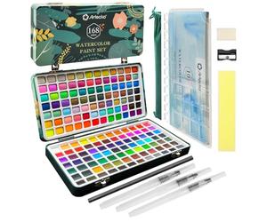 Artecho Set Acquerelli Professionali 168 Colori in Scatola Portatile, con Pennello e Carta per Acquerello, Acquerello da Viaggio, Watercolor, per Artisti e Pittori per Hobby