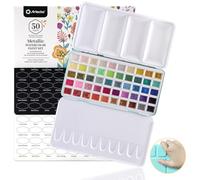 Artecho Set Acquerelli Professionali 50 Colori Metallico in Scatola Portatile, con Pennello e Carta per Acquerello, Acquerello da Viaggio, Watercolor, per Artisti e Pittori per Hobby