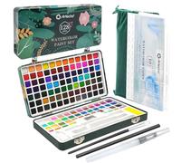 Artecho Set di 128 colori per acquerelli in scatola portatile con tavolozza per acquerelli, carte e pennelli, ideale per adulti, artisti e hobbisti