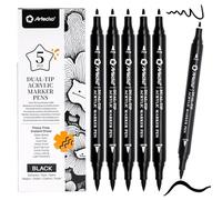 Artecho Set di 5 pennarelli acrilici a doppia punta, punta fine e punta a pennello per pietra, pittura su roccia, carta, zucca, legno, uovo, tela, ceramica, tessuto, pelle, vetro, fai da te