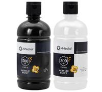 Artecho Set di colori acrilici da 500 ml, in bianco e nero, impermeabile e resistente alla luce, ad asciugatura rapida, colori acrilici per tela, legno, tessuto, artigianato, pelle e pietra.