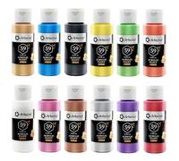 Artecho Set di Colori Acrilici Metallizzati 12 × 59ml, Colori Acrilici per Dipingere, Sicuro per Tela, Carta, Tessuto, Legno, Pietra.