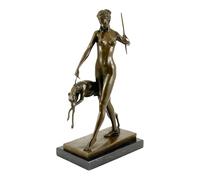 Artemide Diana con segugio - Scultura in bronzo fatta a mano con dea greca romana su base in marmo, 31,5 cm - vero bronzo massiccio fuso a cera persa