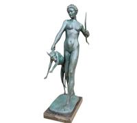 Artemis disegno arco statua in bronzo - 28,7'' blu-verde verderame patina dea greca della caccia scultura unica arciere femminile arte(31.5'' Verdigris Patina)