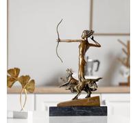 Artemis disegno arco statua in bronzo - 28,7'' blu-verde verderame patina dea greca della caccia scultura unica arciere femminile arte(13'' Brown Finish)
