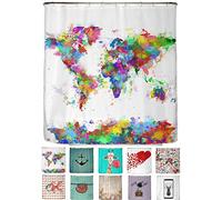 arteneur® - Tenda da doccia antimuffa, 150 x 200 cm, Öko-Tex Standard 100, orlo zavorrato, non trasparente, impermeabile, lavabile, con 10 anelli ed e-book, motivo: mappa del mondo