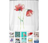 arteneur® - Tenda da doccia antimuffa, 180 x 200 cm, Öko-Tex Standard 100, orlo zavorrato, non trasparente, impermeabile, lavabile, con 12 anelli, motivo: papavero