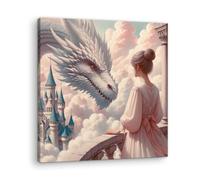 Artenor Quadro Fantasy La Principessa e il Drago L'Incontro Fantasy, 60 x 60 cm - Made in Italy, Quadri Moderni Soggiorno, Camera da Letto, Cucina, Poster da Parete, Decorazioni Casa